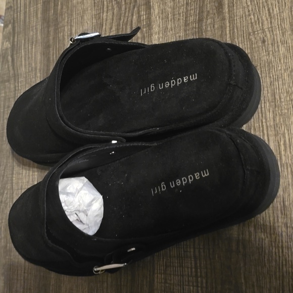 Woman's Madden Girl Black Buckle Slip-Ons - Picture 2 of 4